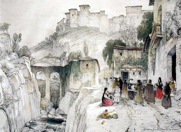 Deel van het Alhambra vanaf de Alameda del Darro, uit 