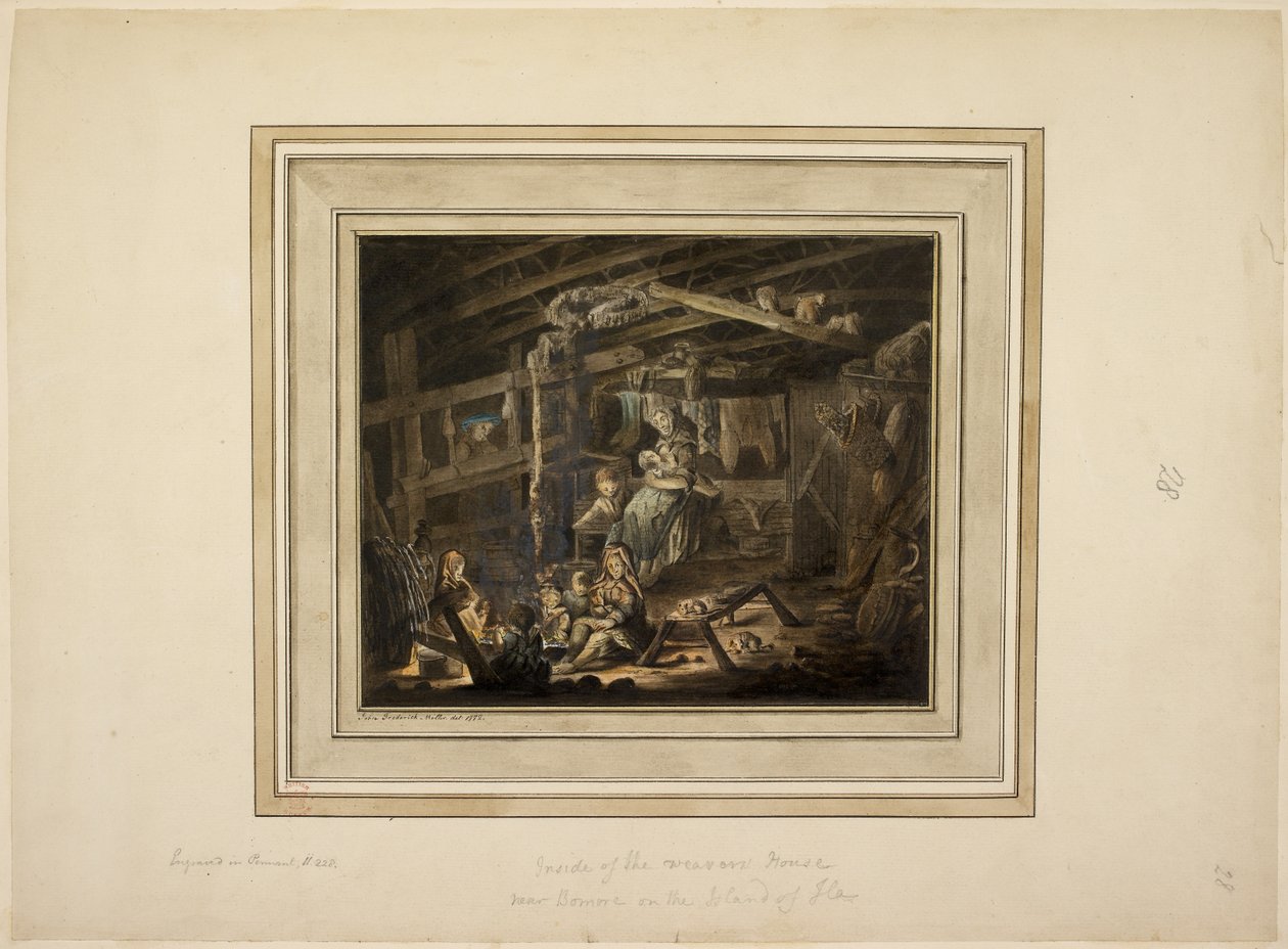 Binnenkant van het huis van de wever nabij Bomore op het eiland Ilay door John Frederick Miller