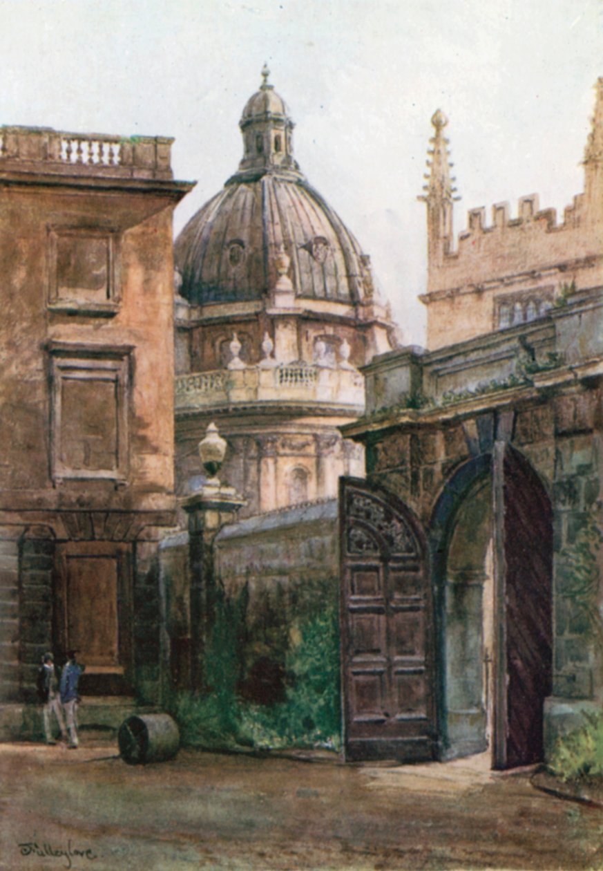 Toegangspoort van Hertford College en de Radcliffe Bibliotheek (kleurenlitho) door John Fulleylove