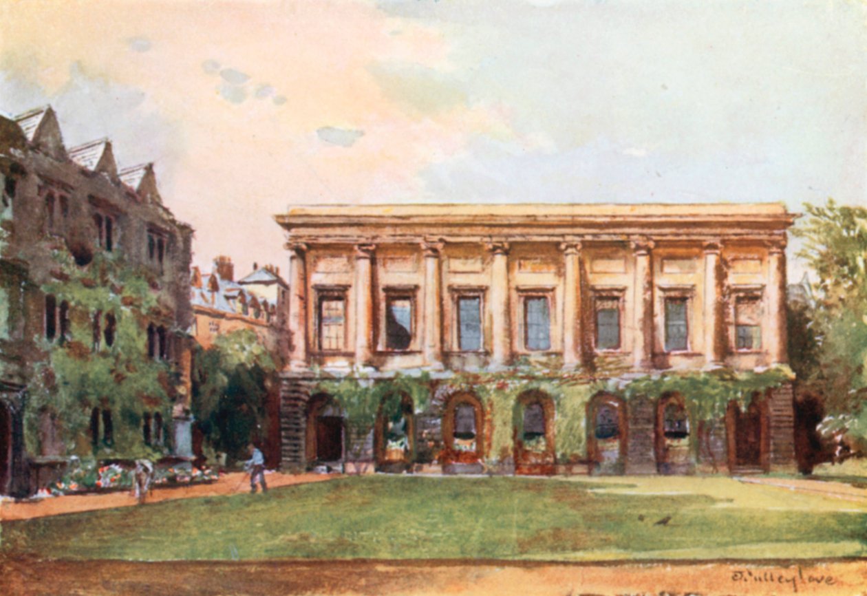 De bibliotheek, Oriel College (kleurenlitho) door John Fulleylove