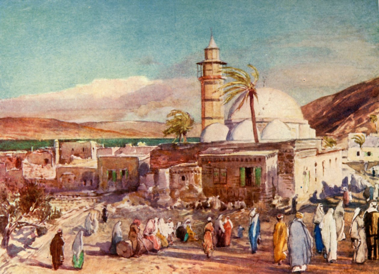 De moskee in Tiberias en het Meer van Galilea, 1902 door John Fulleylove
