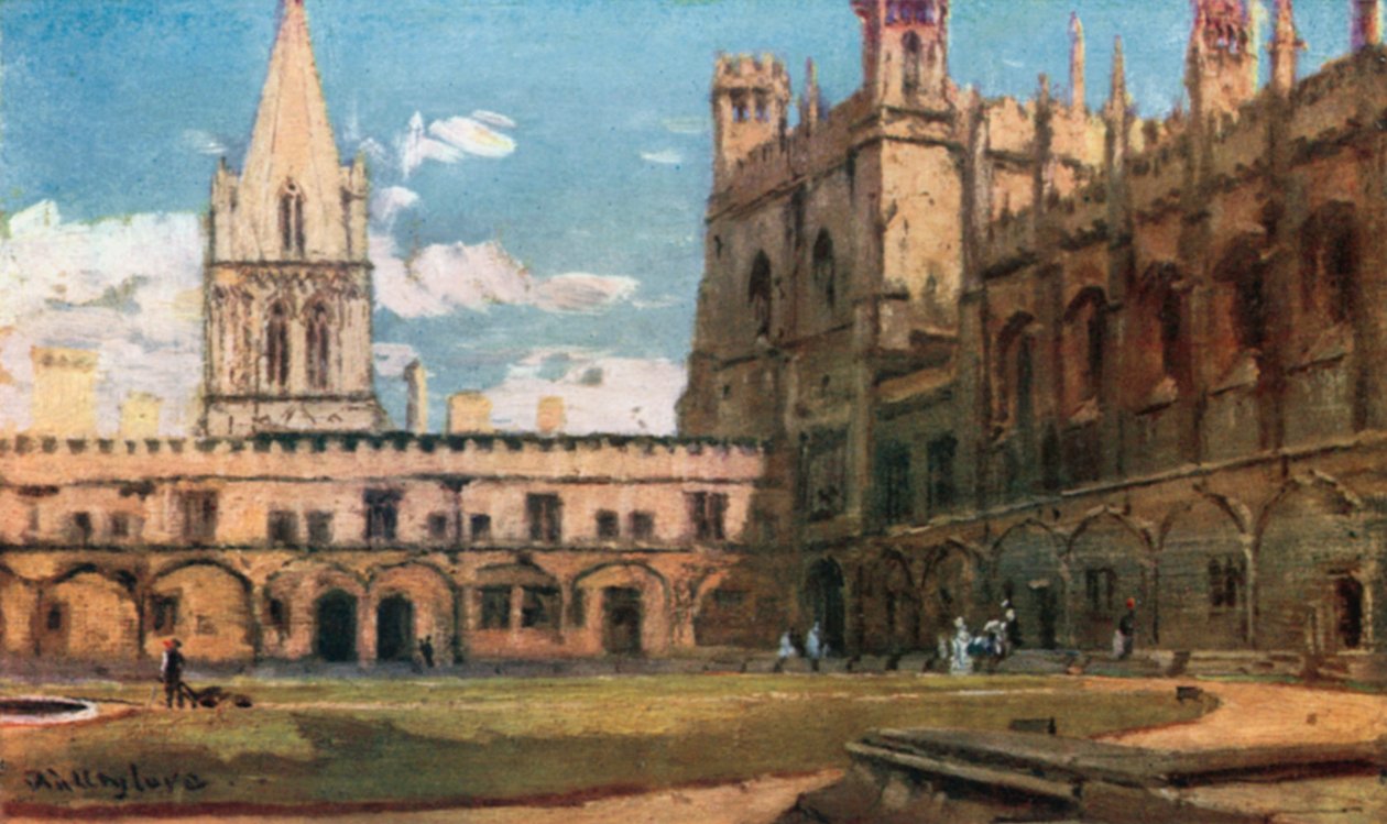 De Tom Quadrangle, Christ Church, vanaf de zuidelijke ingang (kleurenlitho) door John Fulleylove