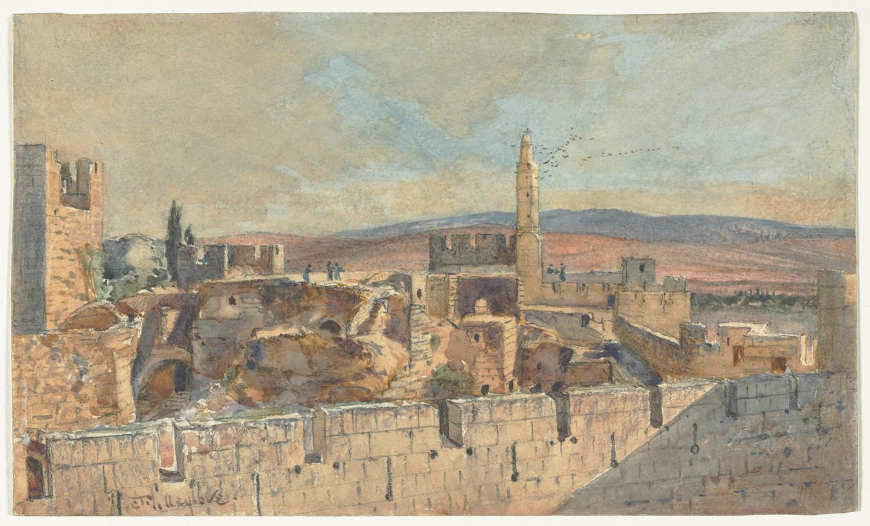 Uitzicht op de oude stad van Jeruzalem, 2e helft 1800s. door John Fullylove