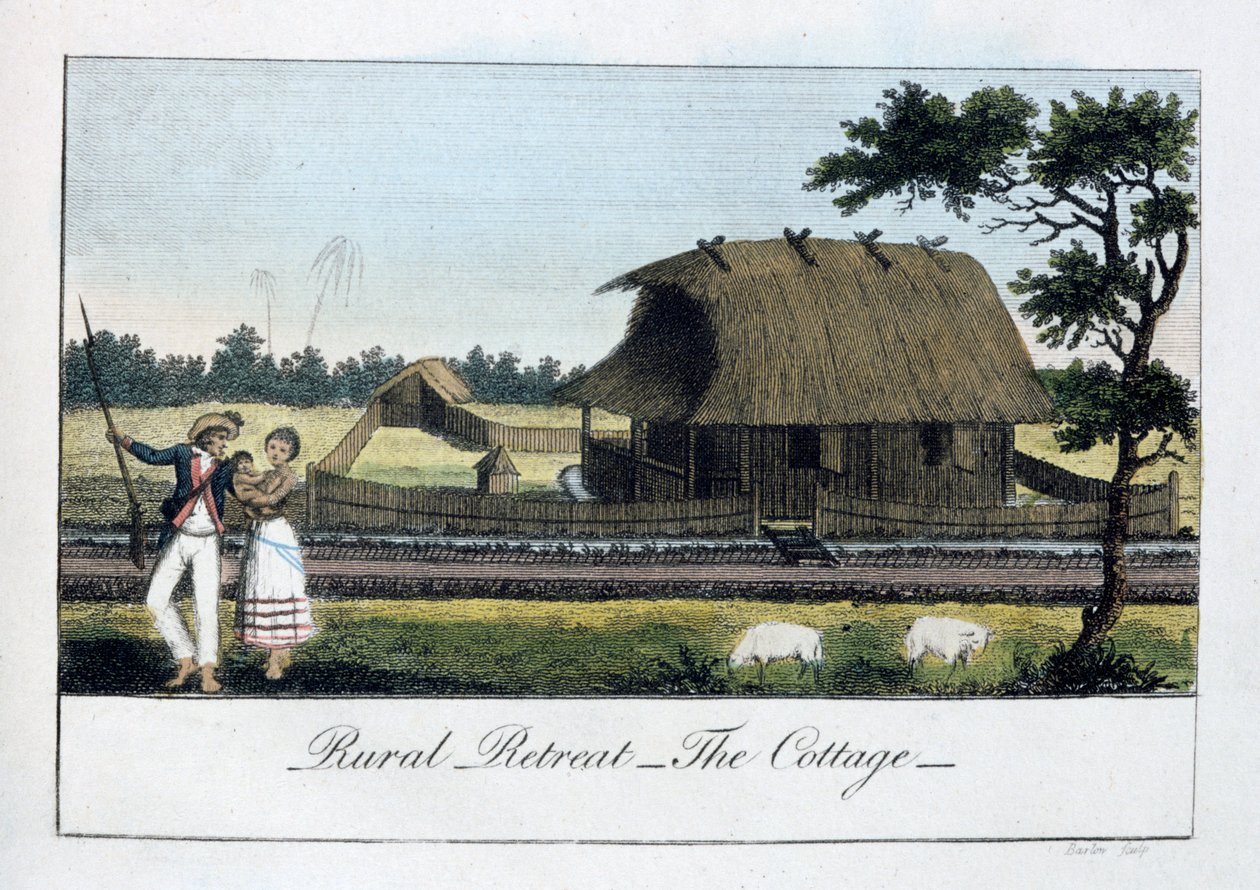 Landelijk toevluchtsoord, het huisje door John Gabriel Stedman