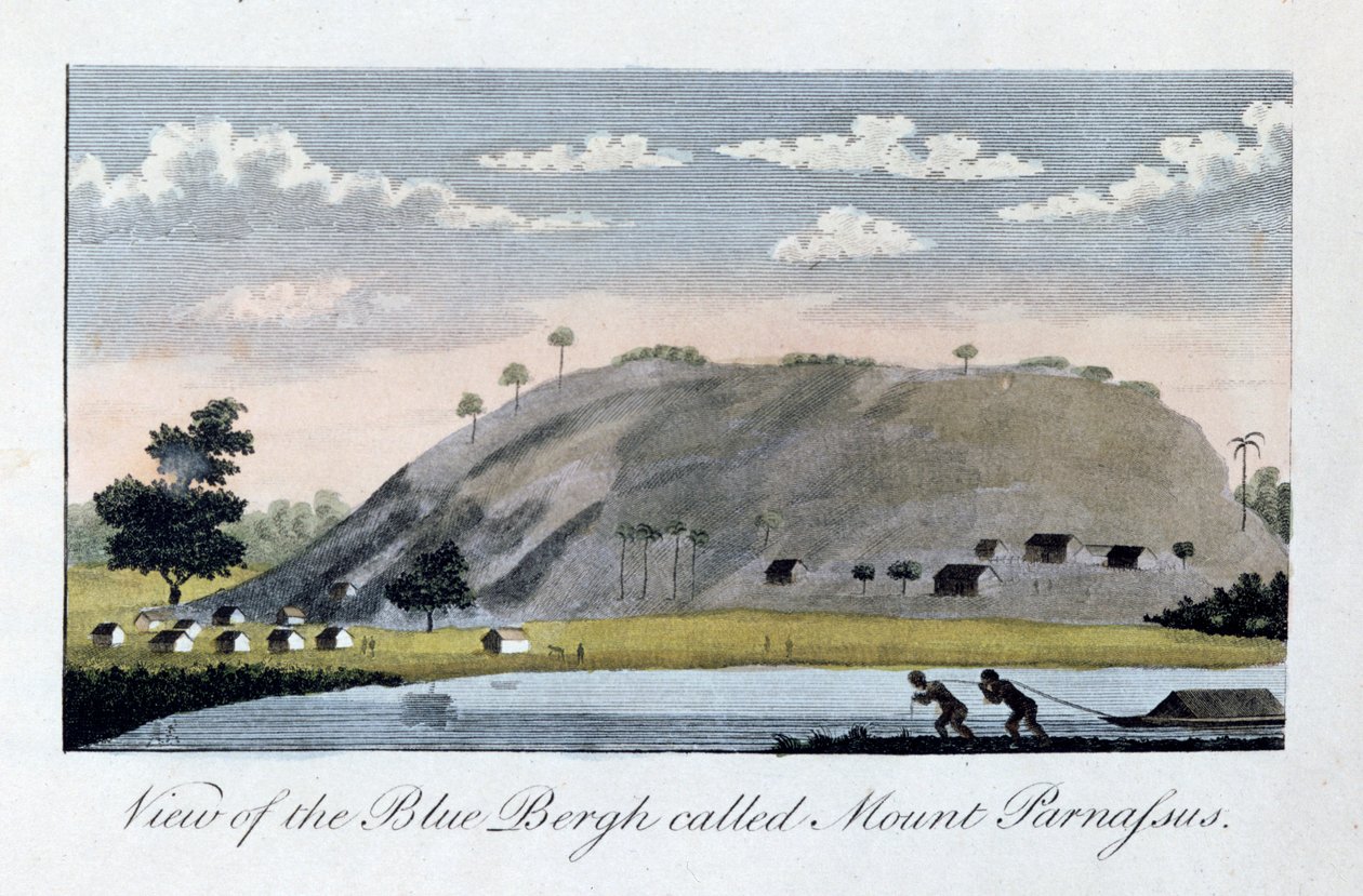 Uitzicht op de Blauwe Bergh genaamd, Mount Parnassus, 1813 door John Gabriel Stedman
