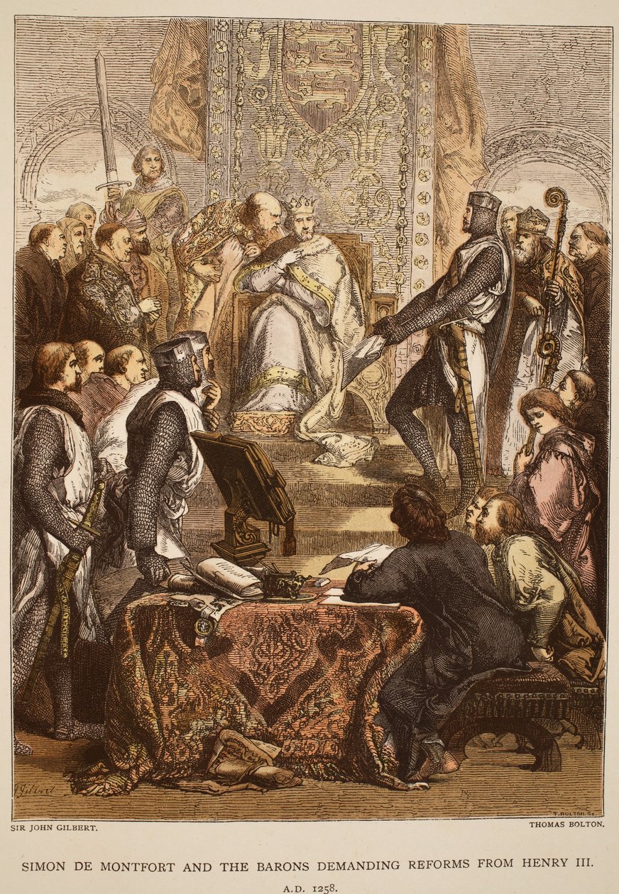 Simon de Montfort en de baronnen eisen hervormingen van Hendrik III, 1258, gegraveerd door Thomas Bolton door John Gilbert