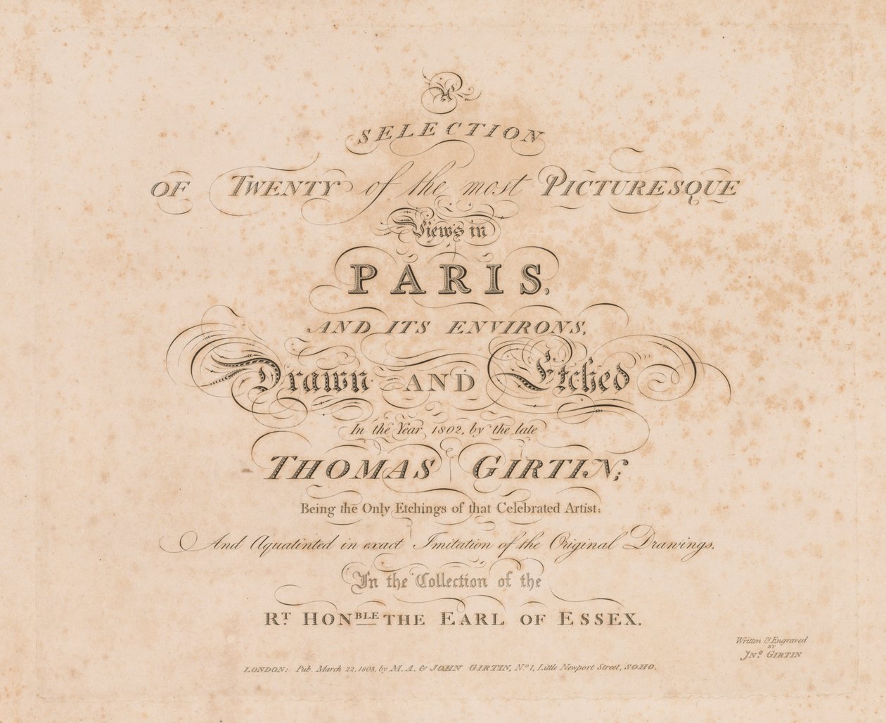 Een selectie van twintig van de meest pittoreske uitzichten in Parijs en omgeving: Titelpagina, 1803 door John Girtin