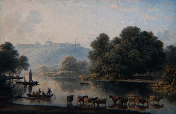 Een uitzicht op Windsor Castle vanaf de Theems door John Glover