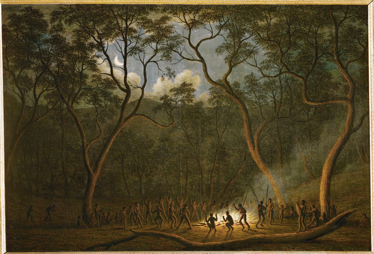 Maanlichtdans van de aboriginals van Diemen Land, Tasmanië ... door John Glover