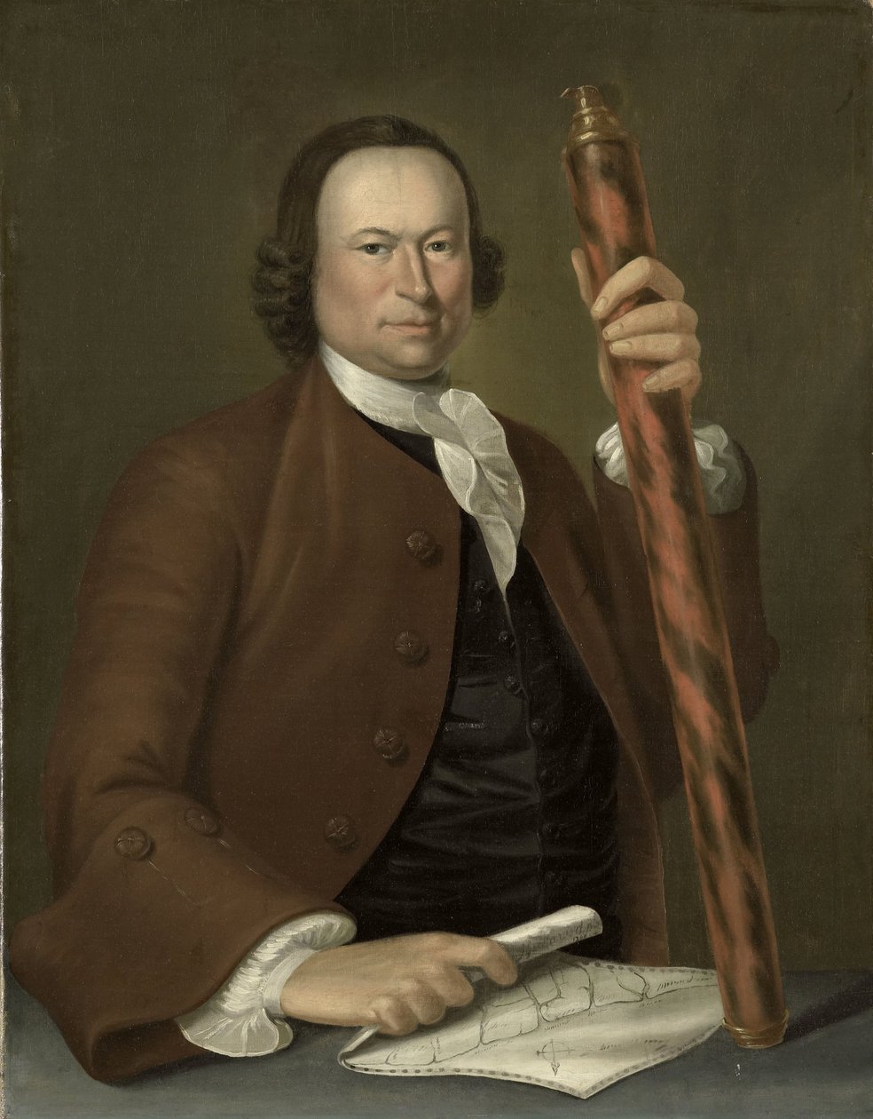 Portret van een Officier op Zee met Kustkaart en Verrekijker in zijn Hand door John Greenwood
