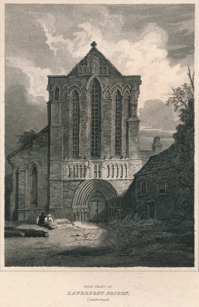 Westfront van Lanercost Priory, Cumberland, 1814 door John Greig