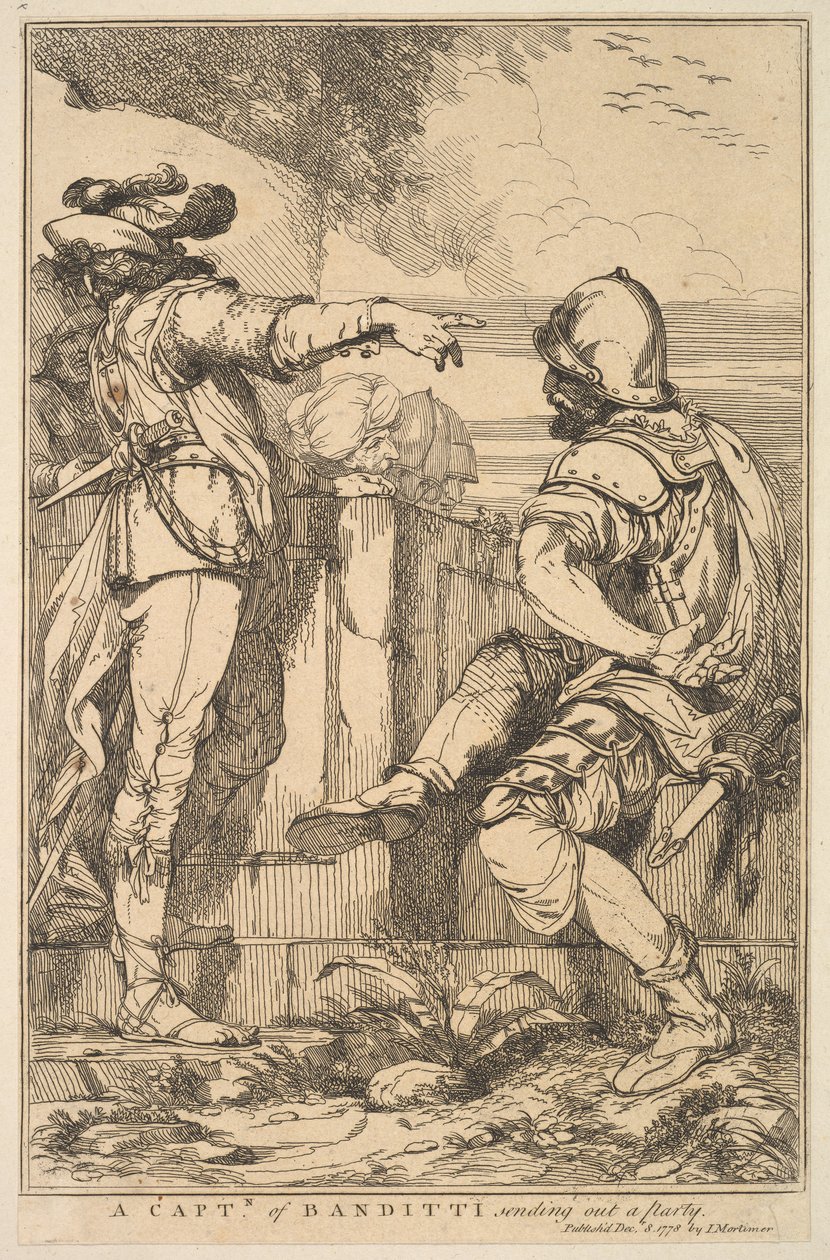Een kapitein van Banditti die een partij uitzendt uit Vijftien etsen gewijd aan, 8 december 1778 door John Hamilton Mortimer