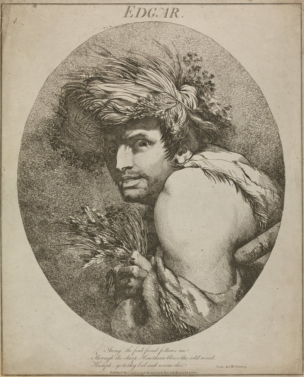 Edgar, "King Lear", Act III, Scene III door John Hamilton Mortimer