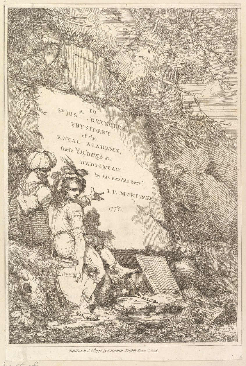 Frontispice Vijftien Etsen Gewijd aan Sir Joshua Reynolds, 1778 door John Hamilton Mortimer