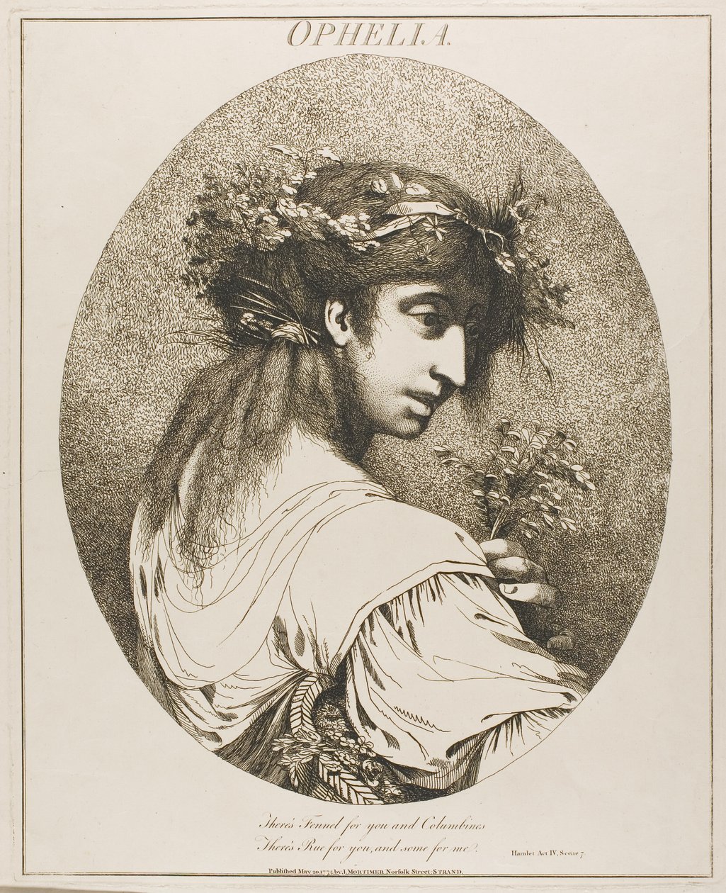 Ophelia, uit Twaalf karakters van Shakespeare door John Hamilton Mortimer