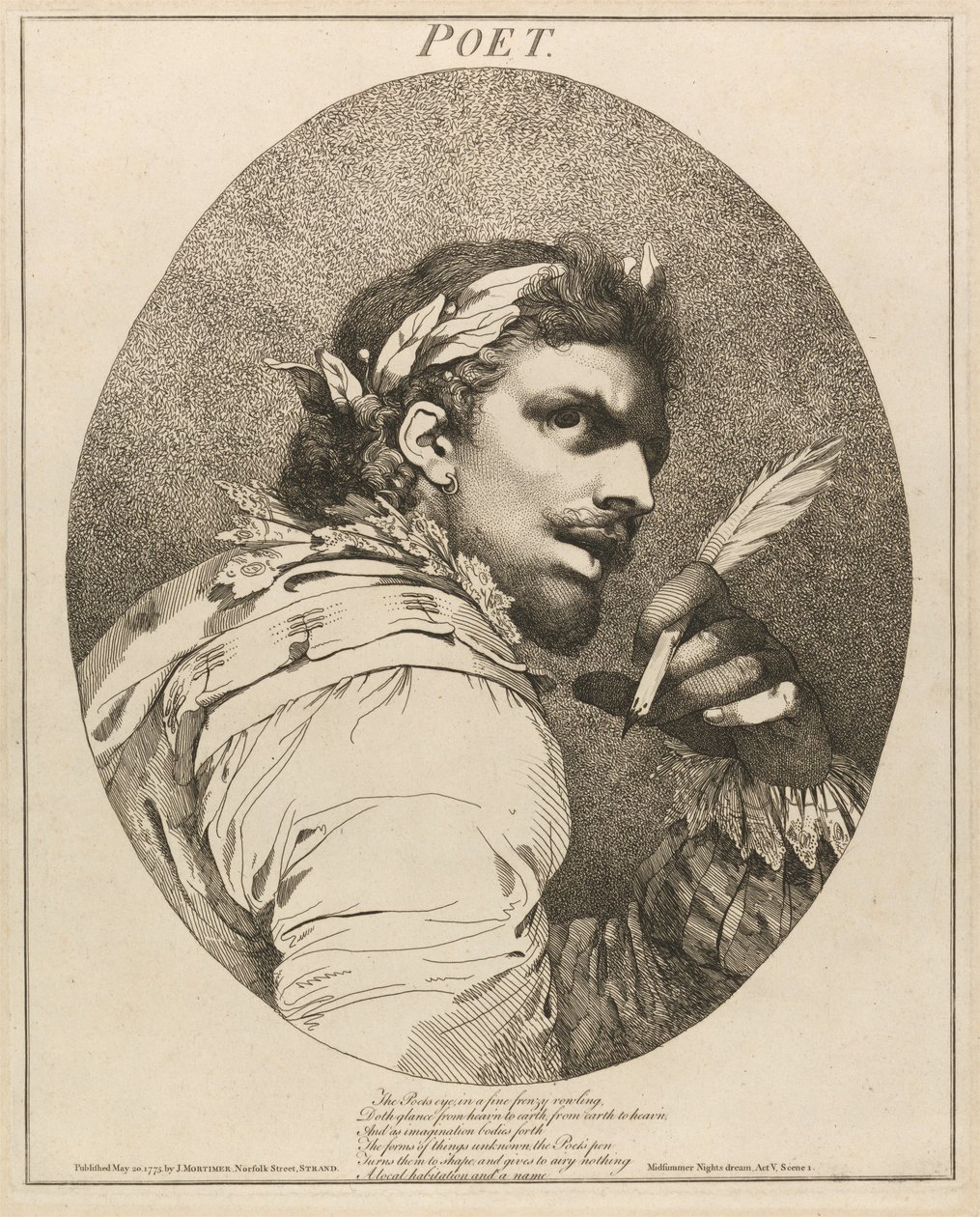 „Dichter“, uit „Een midzomernachtsdroom“, akte V, scène i door John Hamilton Mortimer