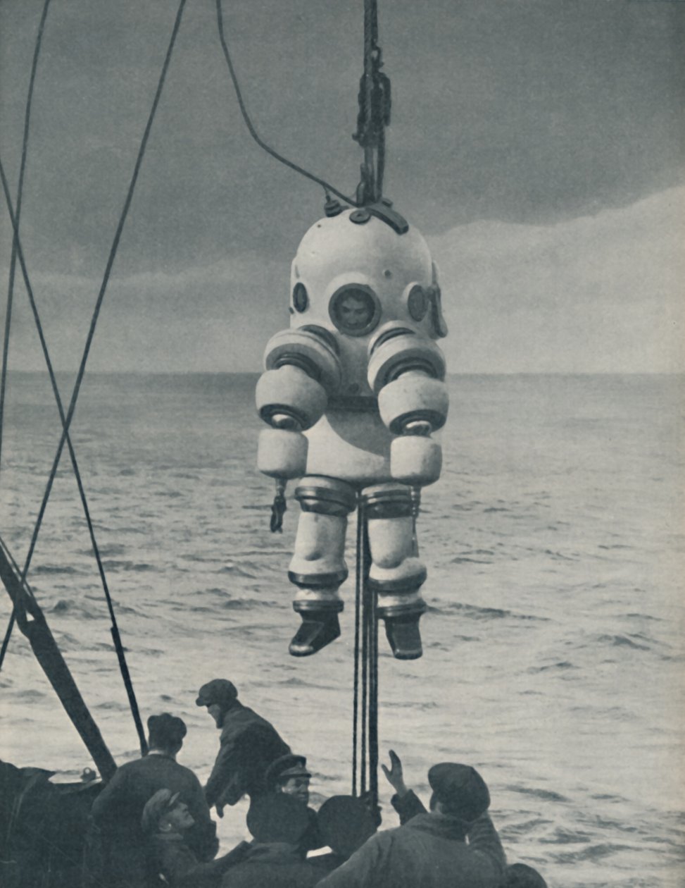 De Eeuwige Strijd Tegen de Zee: Gepantserde Behuizing voor de Diepzeeduiker, ca. 1935 door John Hammerton