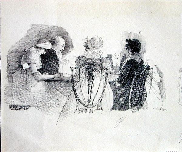 Een bijeenkomst aan een tafel (detail) door John Harden