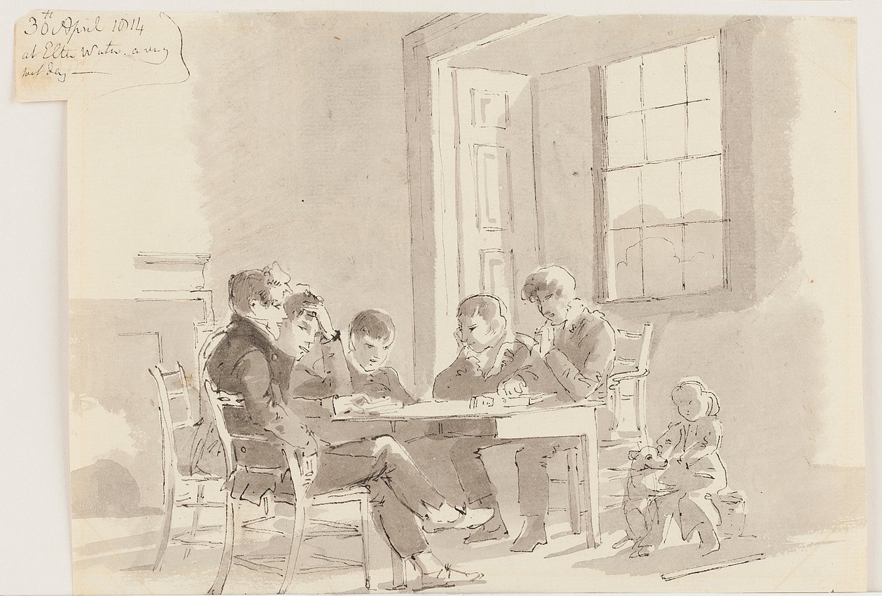 Jongens die lezen in Storrs, Elterwater, 1814 door John Harden