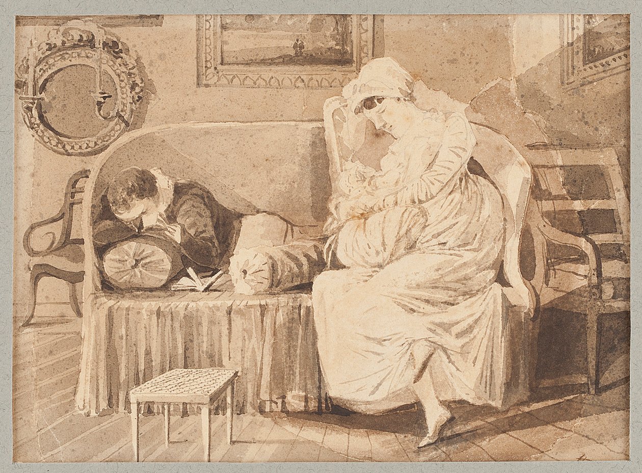 Drie op een sofa, 1805 door John Harden