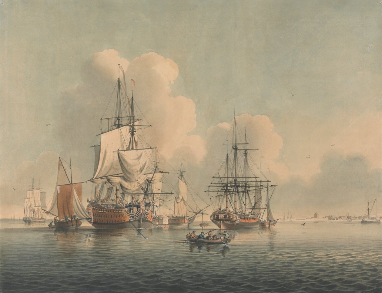 Oorlogsschepen voor anker bij Sheerness door John Harris
