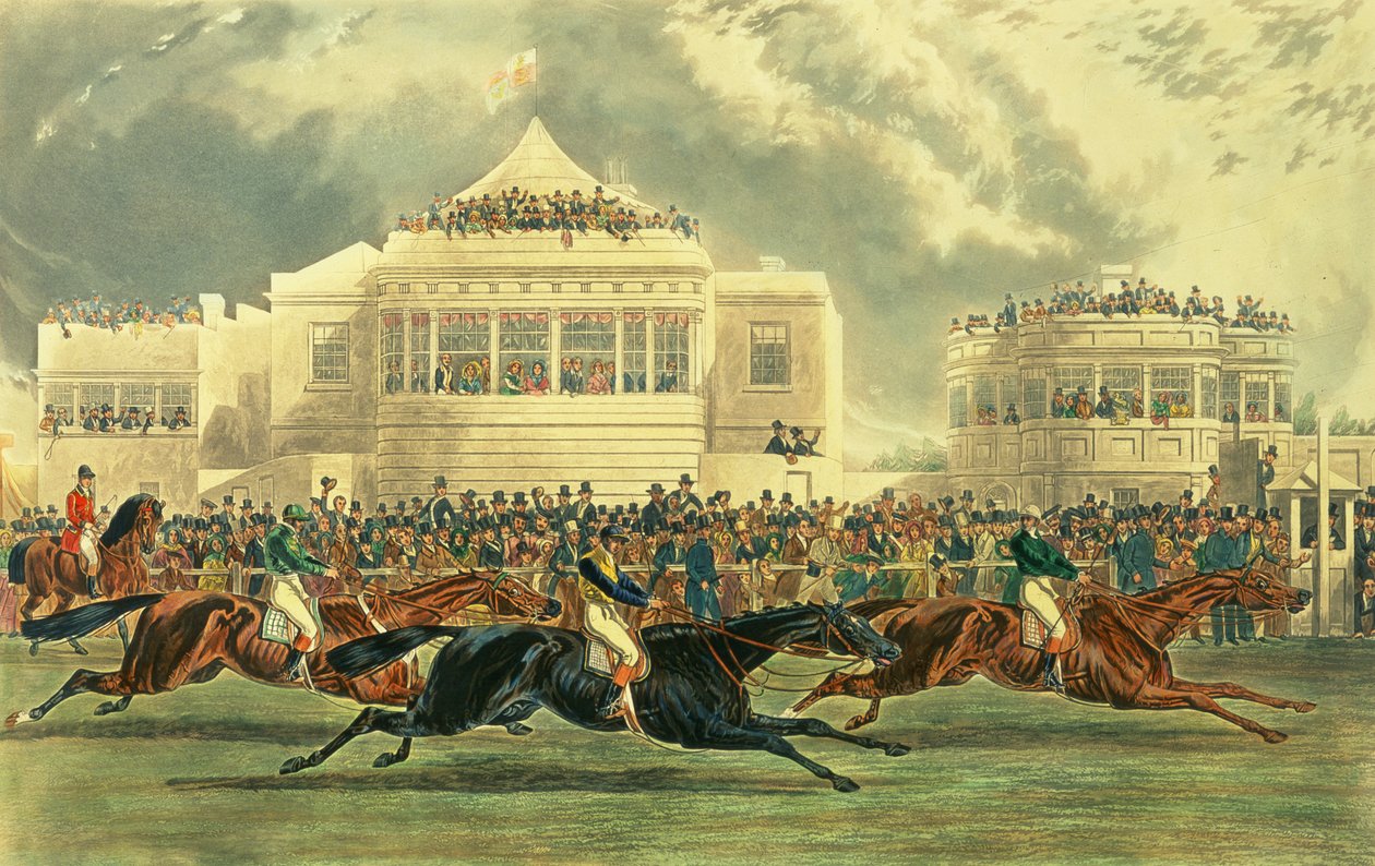 De race om de keizerbeker op Ascot, 12 juni 1845 (aquarel op papier) door John Harris