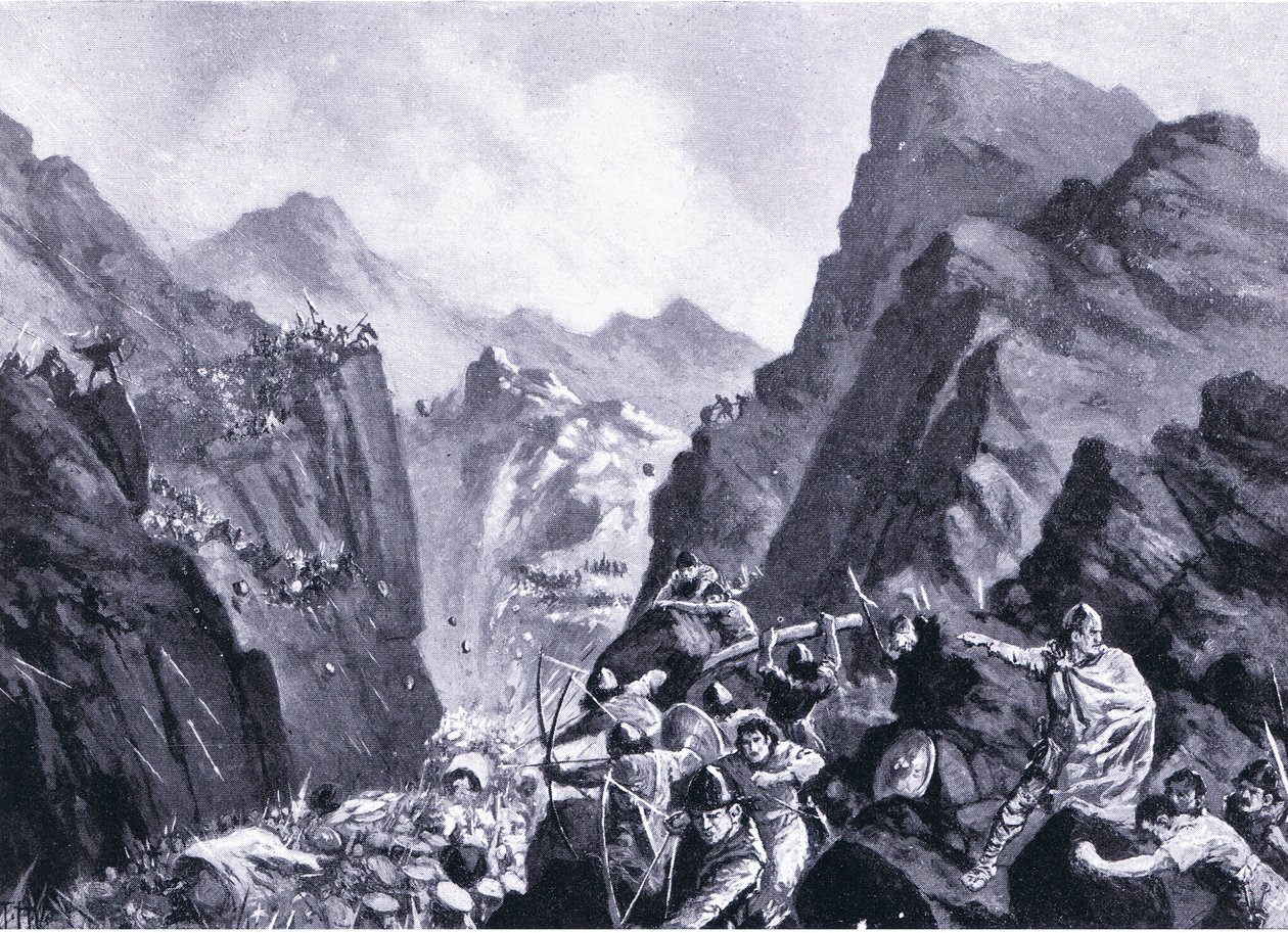 Vernietiging van het Griekse leger, illustratie uit Hutchinsons History of the Nations VOL 4 c.1920s door John Harris Valda