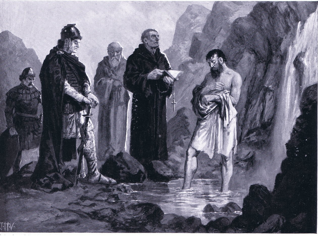 Doop van Boris I, illustratie uit Hutchinsons History of the Nations VOL 4 c.1920s door John Harris Valda