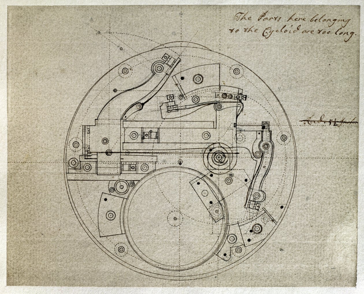 Tekening van de lay-out van de beweging van de H4 tijdmeter door John Harrison (1693-1776), c.1759 door John Harrison