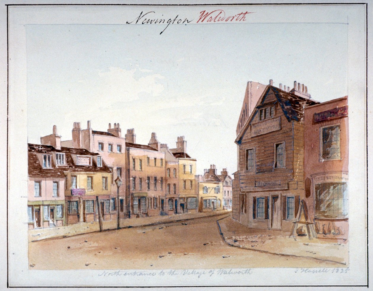Uitzicht op het dorp Walworth, Southwark, vanaf de noordelijke ingang, Londen, 1825 door John Hassell