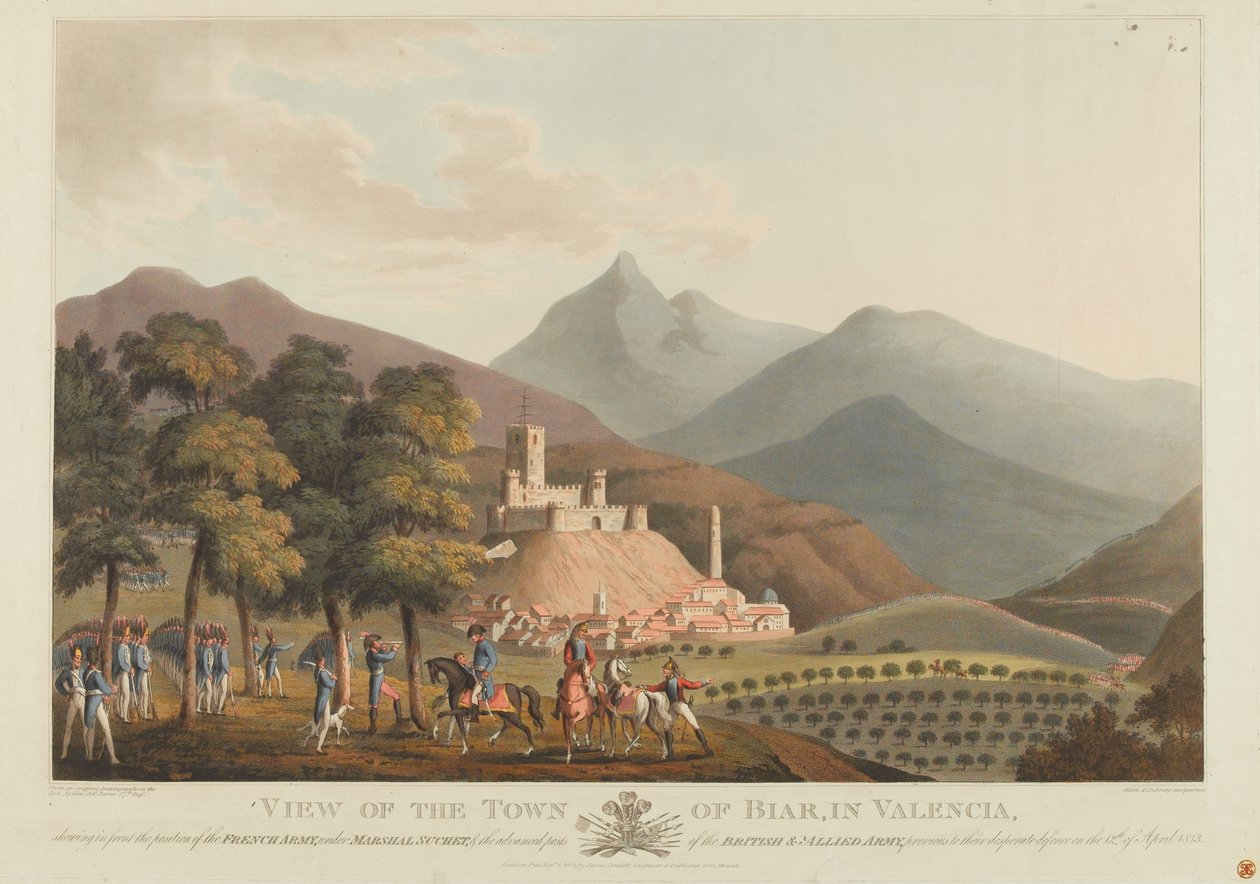 Uitzicht op de stad Briar, Valencia, gegraveerd door Dubourg, 1814 door John Heaviside Clark