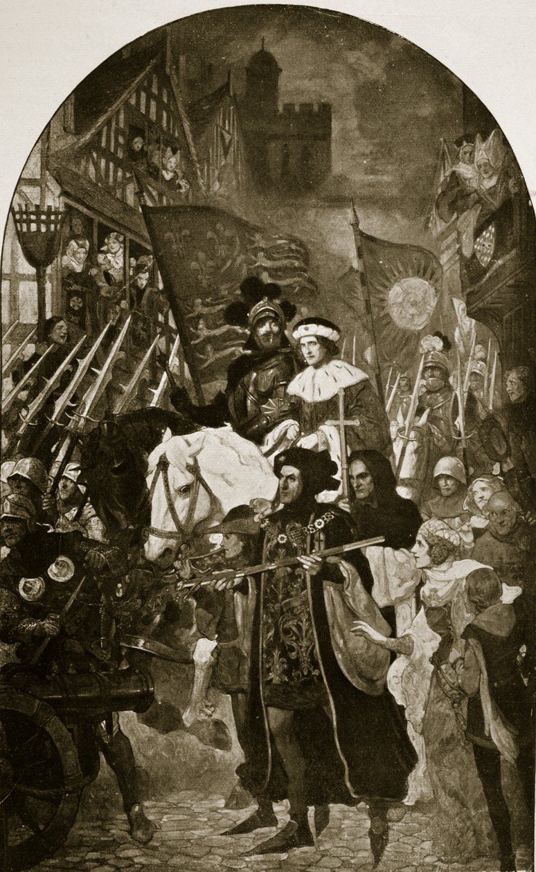 Henry VI wordt naar de Slag bij Barnet gebracht, 1471, illustratie uit 