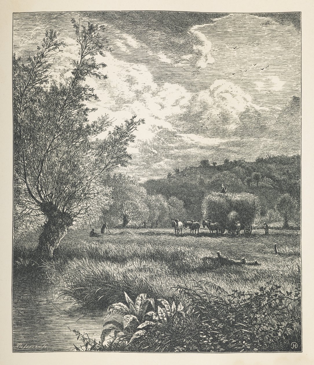 Plaat 10. Een hooiberg op een kar. Nature Pictures. A series of thirty original illustrations drawn on wood by J. H. Dell, and engraved by R. Paterson door John Henry Dell