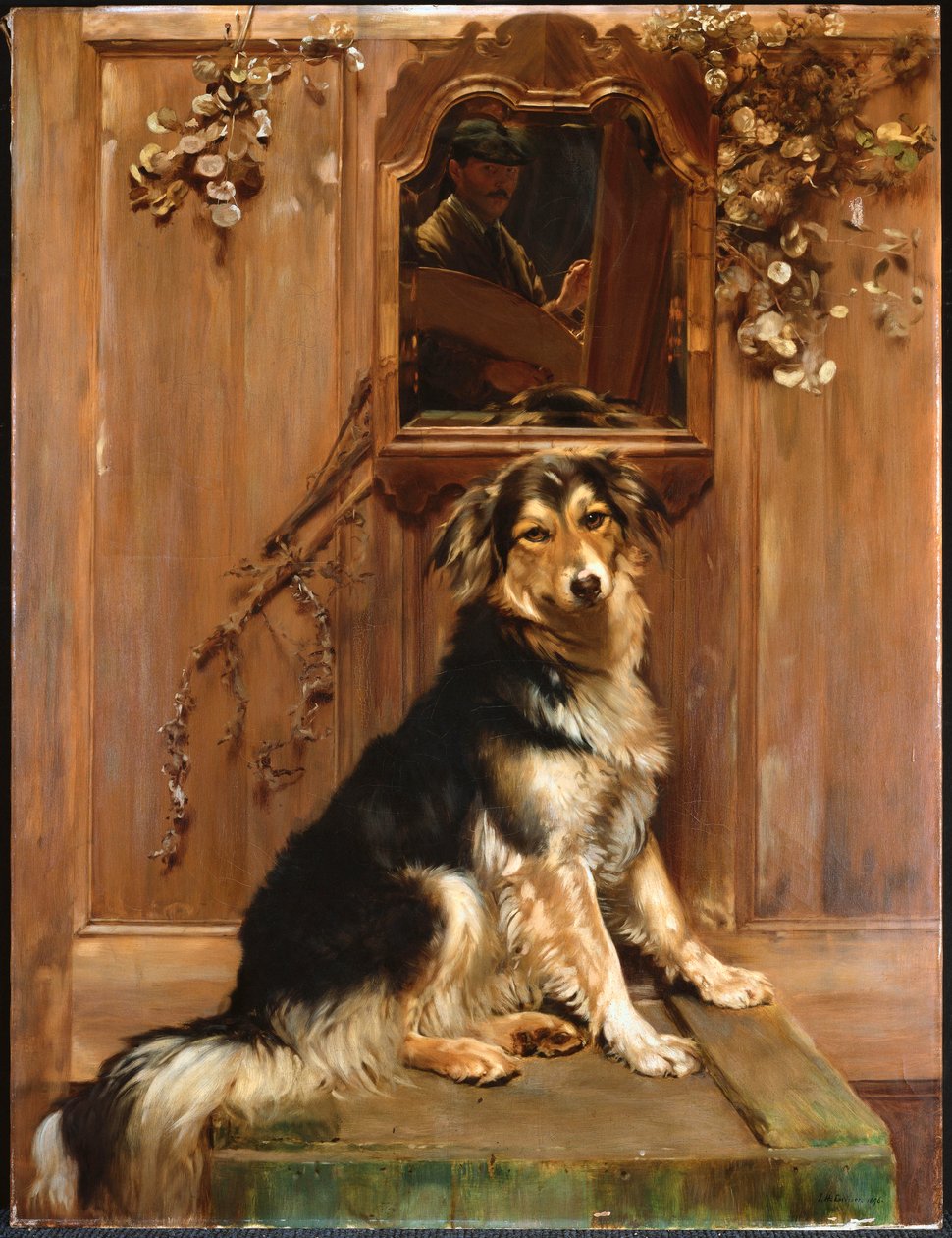 Een Hond en een Spiegel door John Henry Lorimer