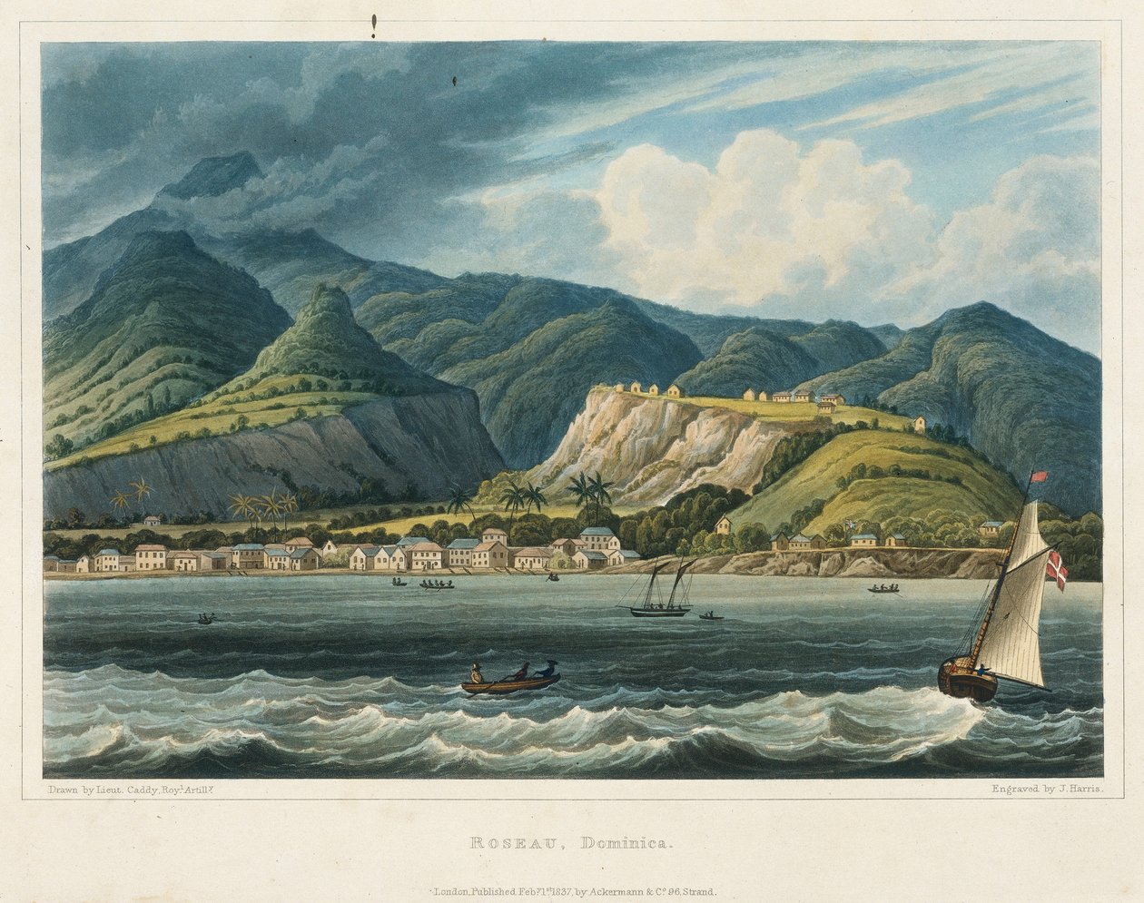 De stad Roseau, Dominique (Caraïben) door John Herbert Caddy