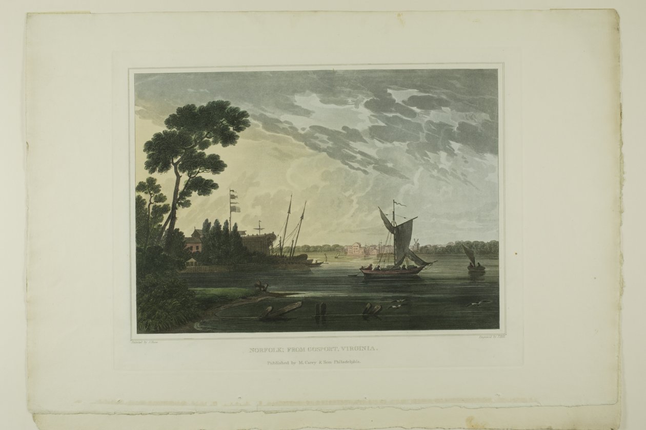 Norfolk; Vanuit Gosport, Virginia, plaat vijf van het tweede nummer van Pittoreske Zichten op Amerikaanse Landschappen door John Hill