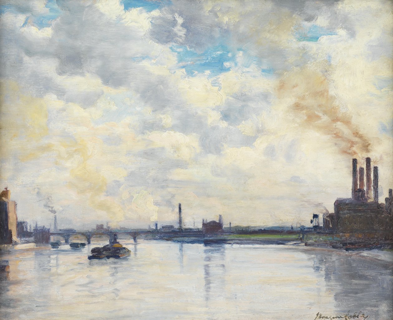 Chelsea Reach (olieverf op paneel) door John Hodgson Lobley
