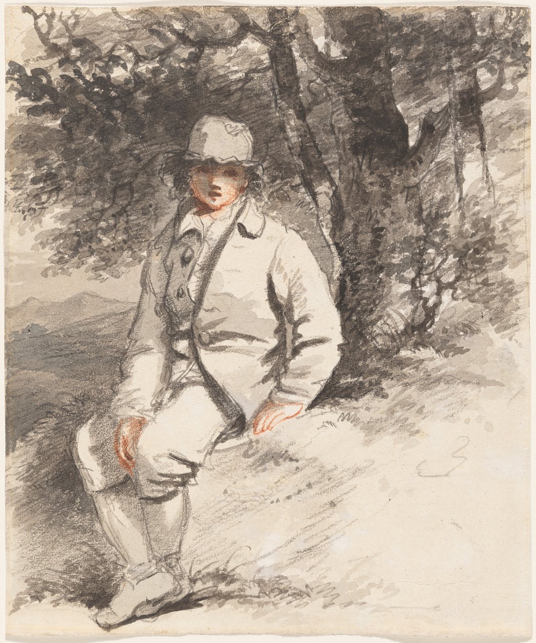 Een jonge jongen zittend onder een boom door John Hoppner