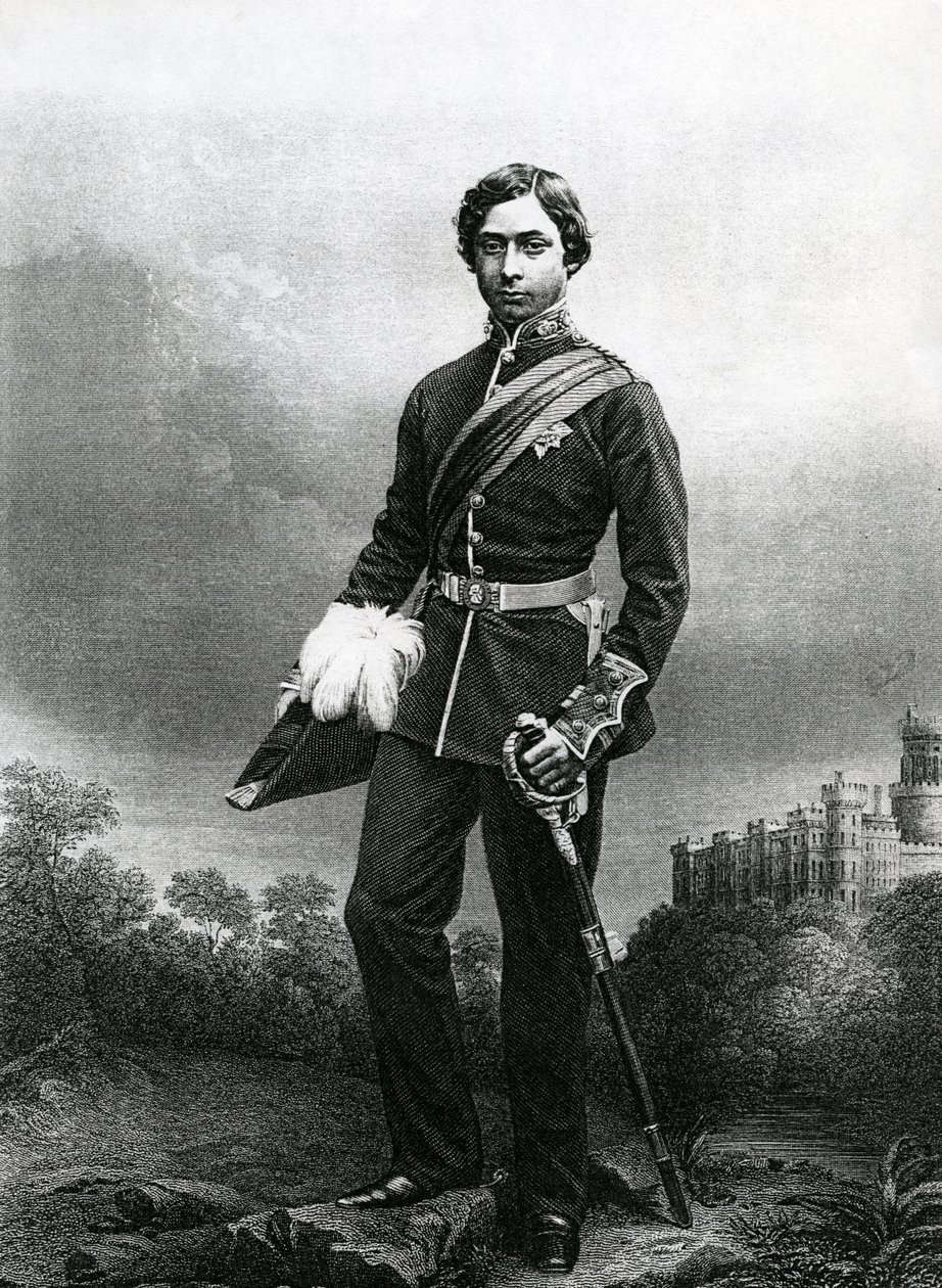 Albert Edward, Prins van Wales, gegraveerd door D.J. Pound van een foto, uit 