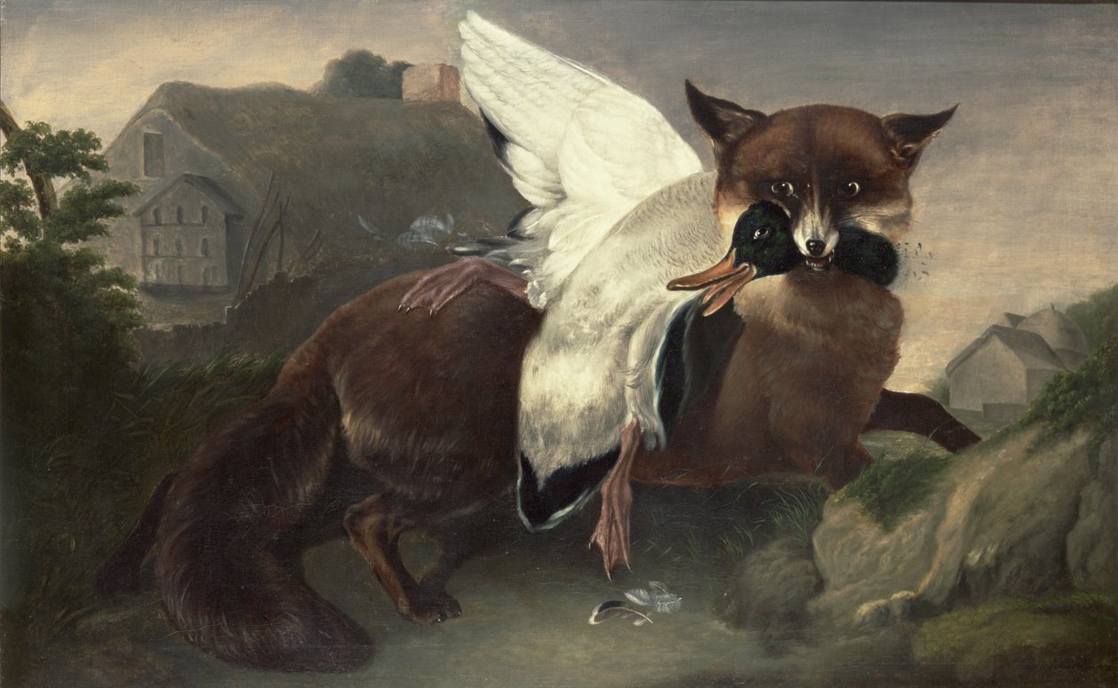 Vos en gans, ca.1835 (olieverf op doek) door John James Audubon