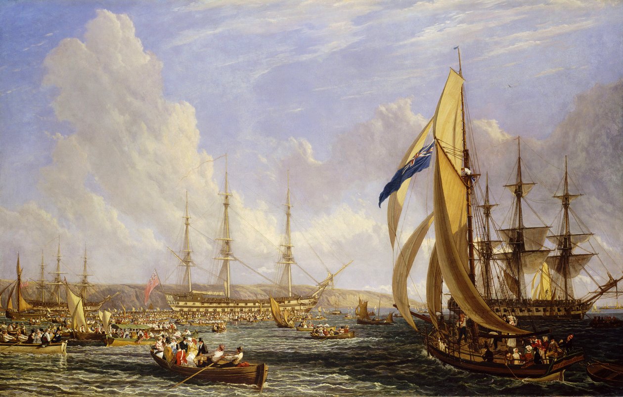 Maritieme scène voor Plymouth, Engeland, in augustus 1815 door John James Chalon