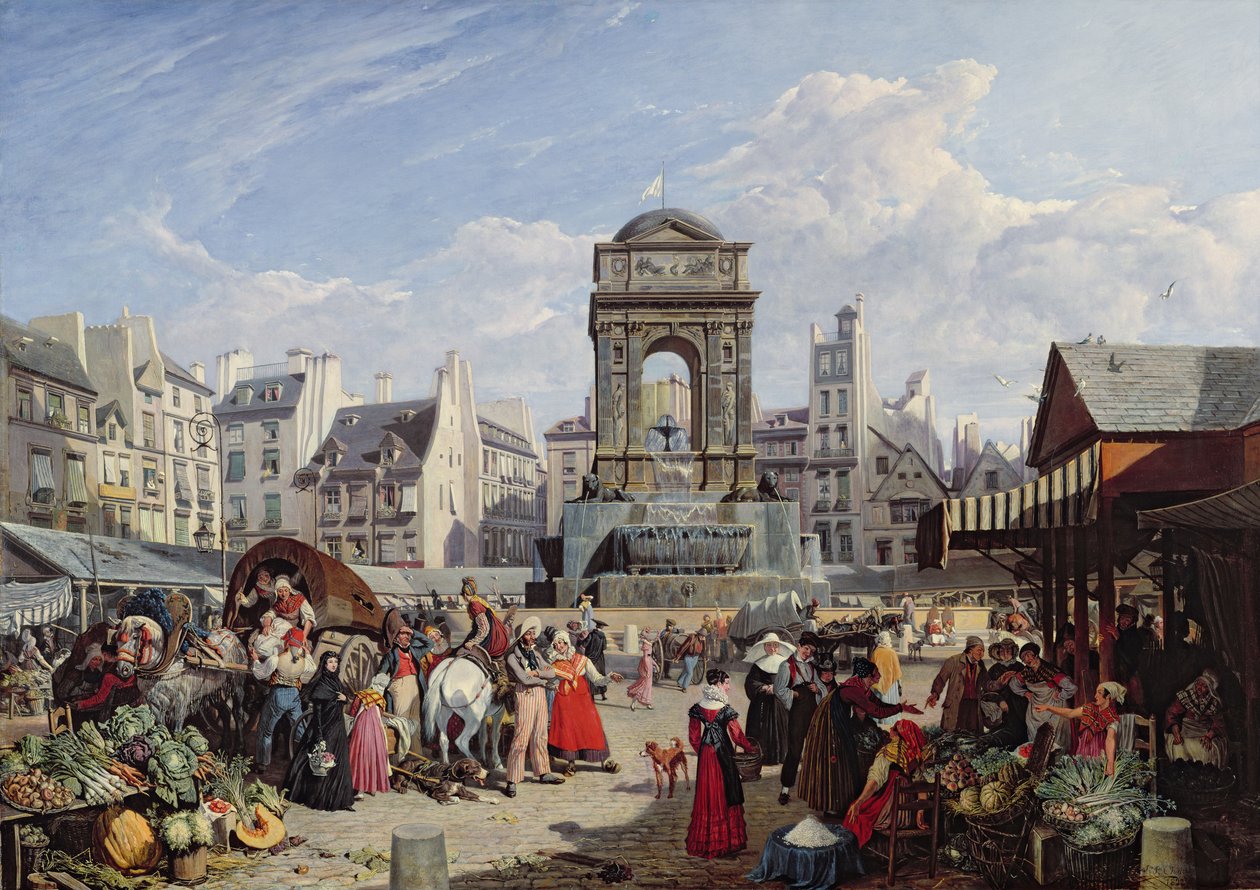 De Markt en Fontein van de Onschuldigen, Parijs, 1823 door John James Chalon