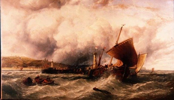 Vissersschepen bij de Haven van Boulogne door John James Wilson