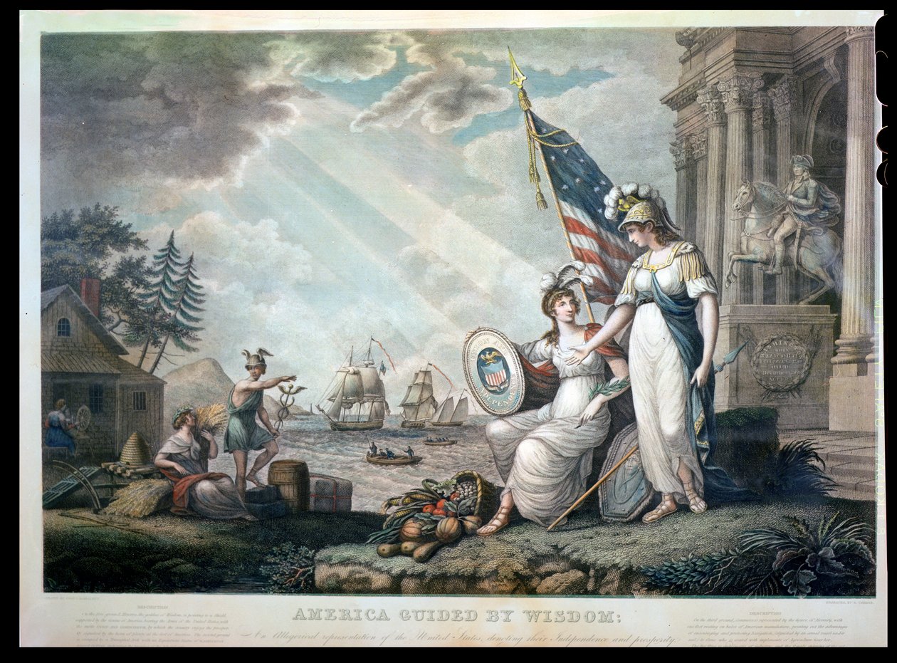 Amerika Geleid Door Wijsheid, 1815 gegraveerd door Benjamin Tanner (1775-1848) door John James after Barralet