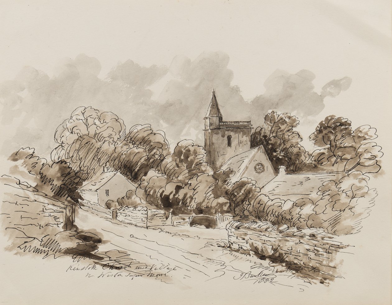 Kewstoke Kerk en Dorp, Weston Super Mare, Somerset, 1882 door John Joseph Barker