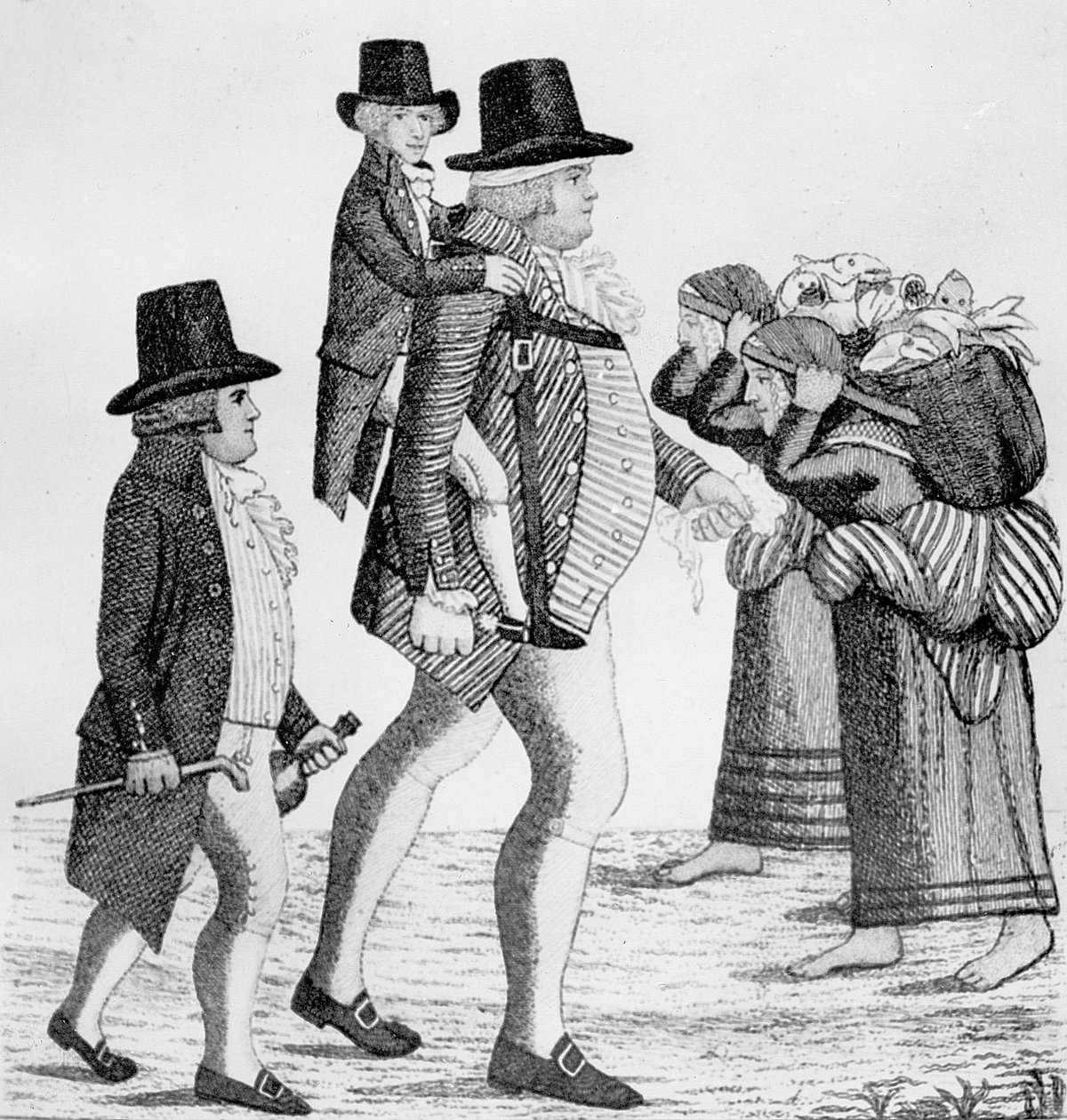 Hamilton Bell draagt een wijnhandelaar jongen van Edinburgh naar Musselburgh, 1792 door John Kay