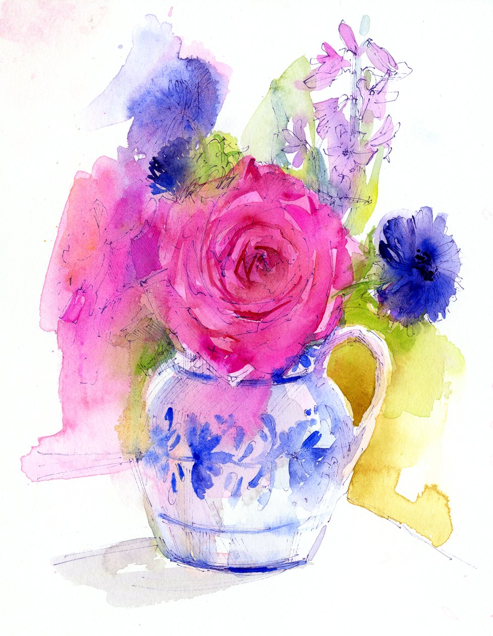 Roos en korenbloemen in kan door John Keeling