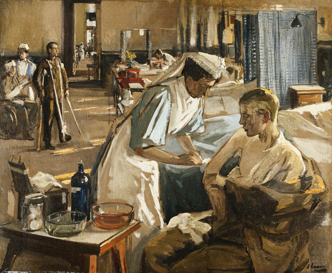 De eerste gewonde, London Hospital door John Lavery
