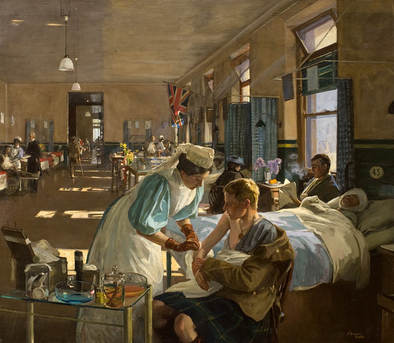 De Eerste Gewonden in het Londense Ziekenhuis, Augustus 1914 door John Lavery