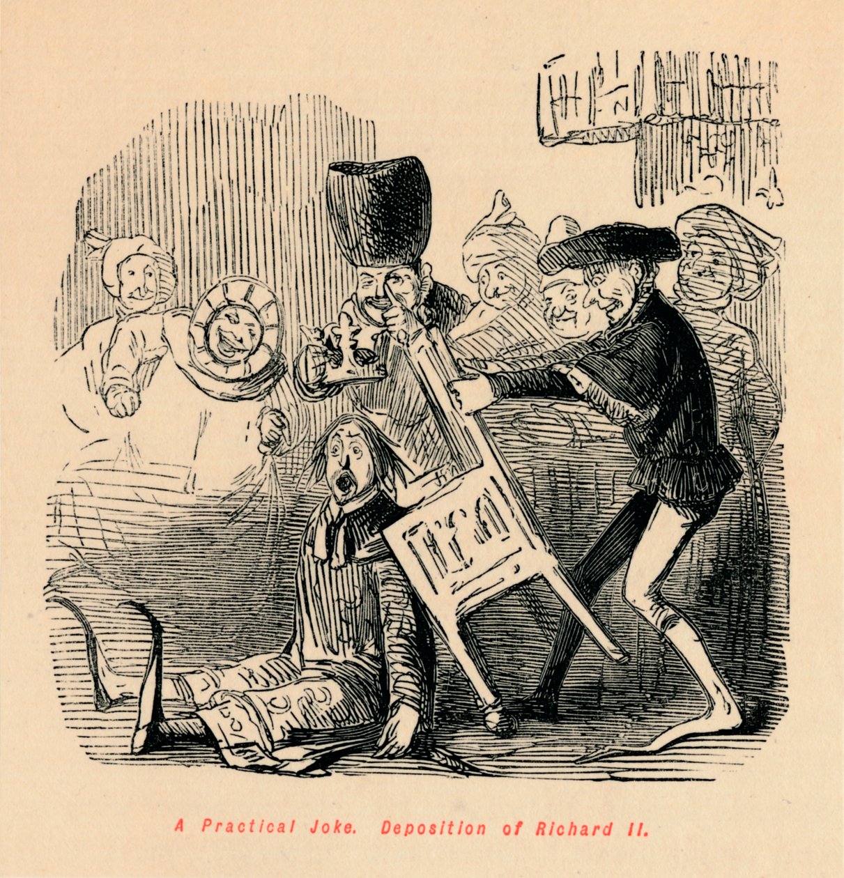 Een praktische grap. Aftreden van Richard II, ca. 1860 door John Leech